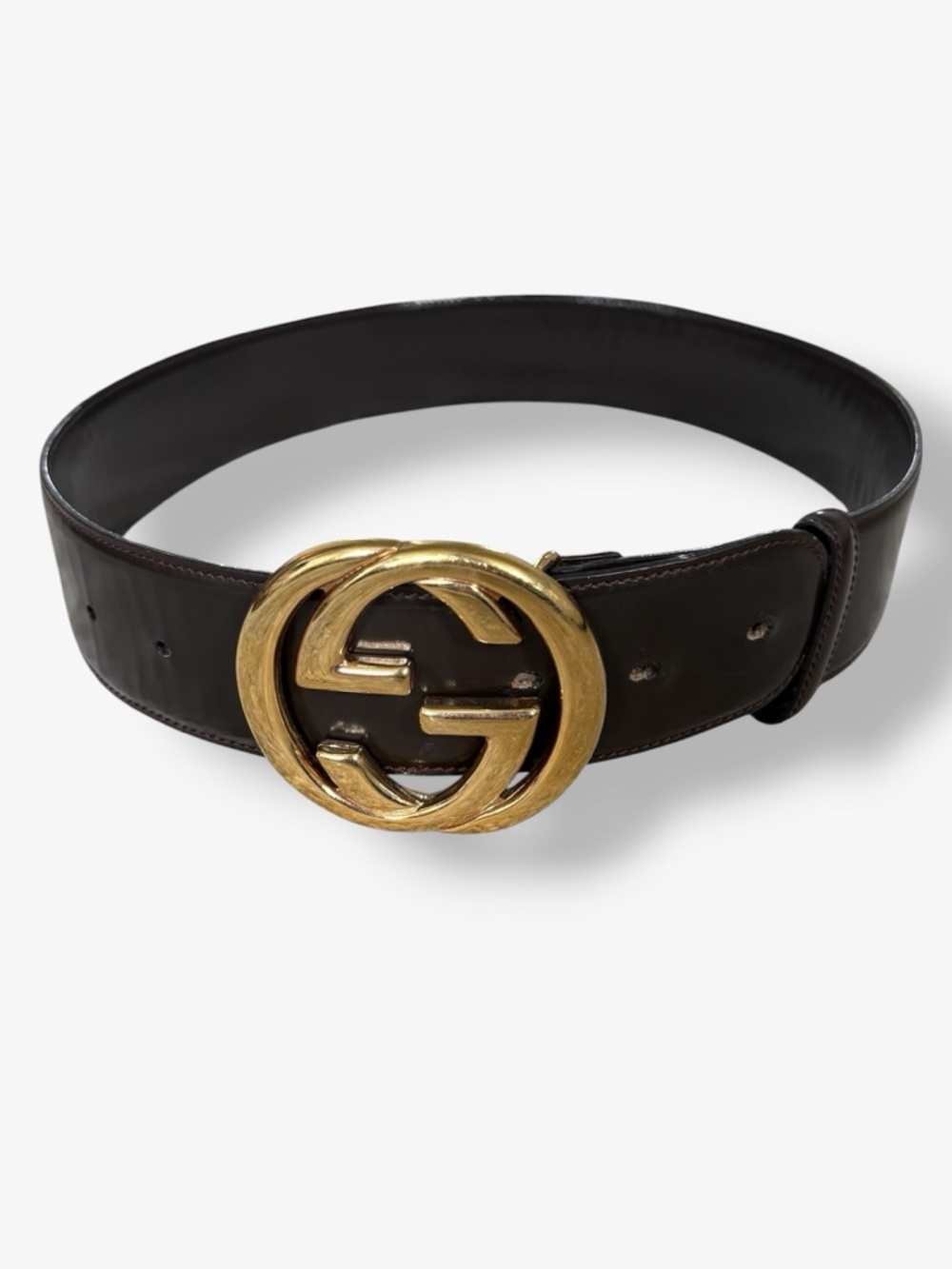 Brown Patent Leather Double G Gold Buckle Belt - Picture 2 of 12